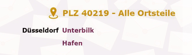 Postleitzahl 40219 Düsseldorf, Nordrhein-Westfalen - Alle Orte und Ortsteile