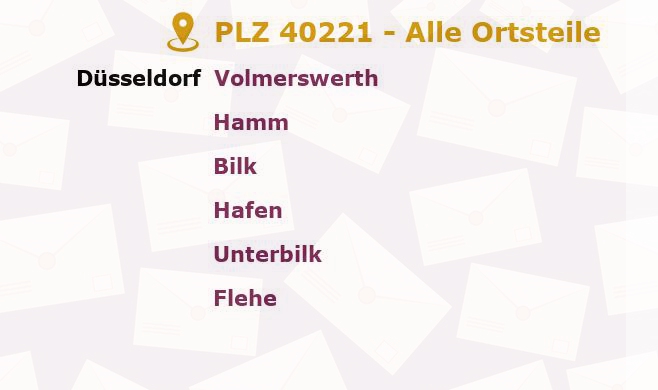 Postleitzahl 40221 Düsseldorf, Nordrhein-Westfalen - Alle Orte und Ortsteile