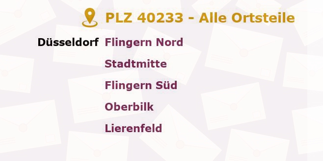 Postleitzahl 40233 Düsseldorf, Nordrhein-Westfalen - Alle Orte und Ortsteile
