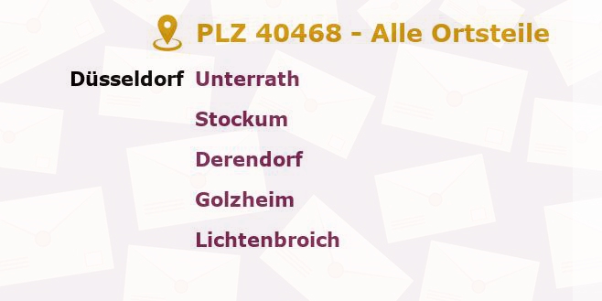 Postleitzahl 40468 Düsseldorf, Nordrhein-Westfalen - Alle Orte und Ortsteile