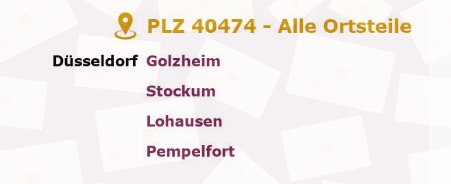 Postleitzahl 40474 Düsseldorf, Nordrhein-Westfalen - Alle Orte und Ortsteile