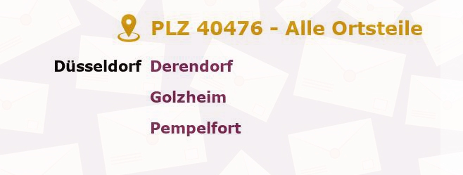 Postleitzahl 40476 Düsseldorf, Nordrhein-Westfalen - Alle Orte und Ortsteile