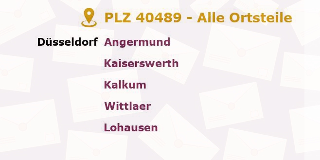 Postleitzahl 40489 Düsseldorf, Nordrhein-Westfalen - Alle Orte und Ortsteile