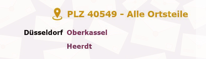 Postleitzahl 40549 Düsseldorf, Nordrhein-Westfalen - Alle Orte und Ortsteile