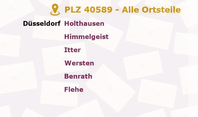 Postleitzahl 40589 Düsseldorf, Nordrhein-Westfalen - Alle Orte und Ortsteile