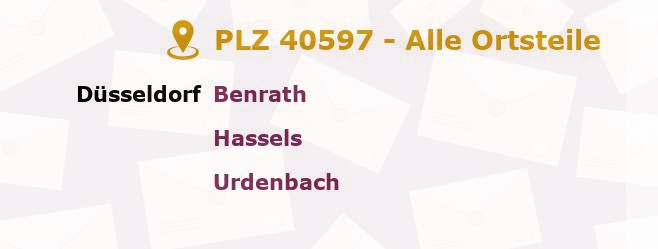 Postleitzahl 40597 Düsseldorf, Nordrhein-Westfalen - Alle Orte und Ortsteile