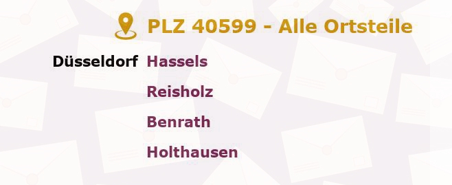 Postleitzahl 40599 Düsseldorf, Nordrhein-Westfalen - Alle Orte und Ortsteile