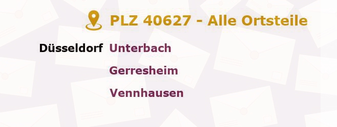 Postleitzahl 40627 Düsseldorf, Nordrhein-Westfalen - Alle Orte und Ortsteile
