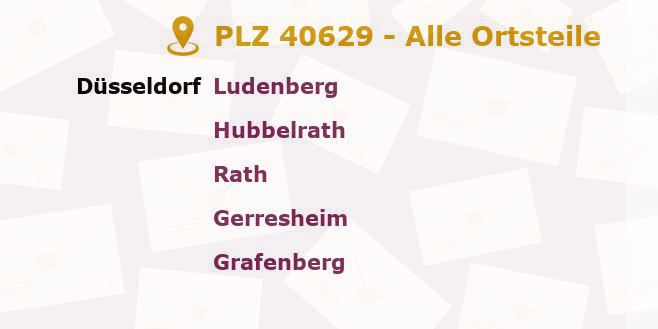 Postleitzahl 40629 Düsseldorf, Nordrhein-Westfalen - Alle Orte und Ortsteile