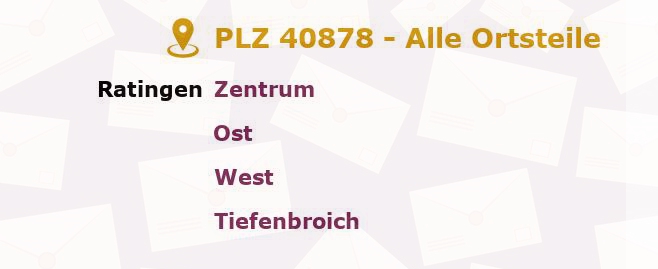 Postleitzahl 40878 Ratingen, Nordrhein-Westfalen - Alle Orte und Ortsteile