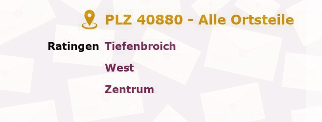 Postleitzahl 40880 Ratingen, Nordrhein-Westfalen - Alle Orte und Ortsteile