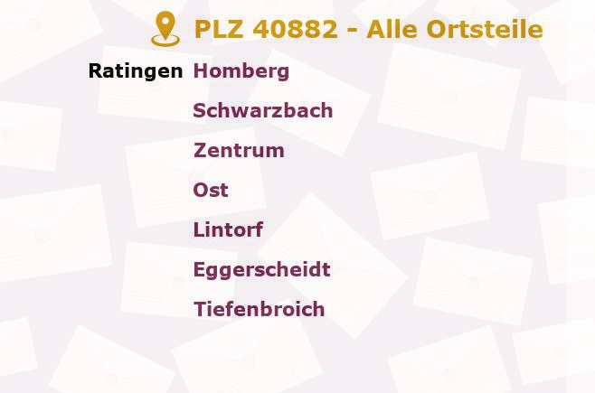 Postleitzahl 40882 Ratingen, Nordrhein-Westfalen - Alle Orte und Ortsteile