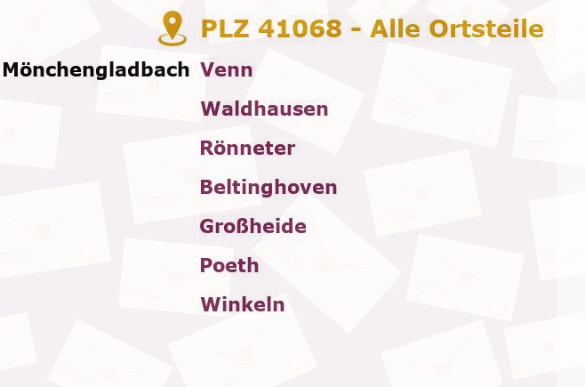 Postleitzahl 41068 Mönchengladbach, Nordrhein-Westfalen - Alle Orte und Ortsteile