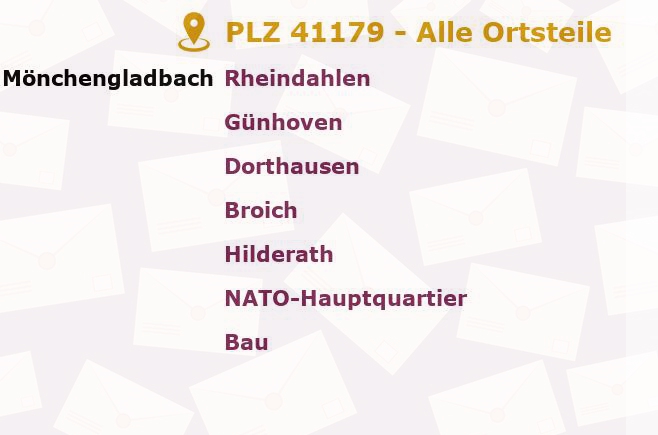 Postleitzahl 41179 Mönchengladbach, Nordrhein-Westfalen - Alle Orte und Ortsteile