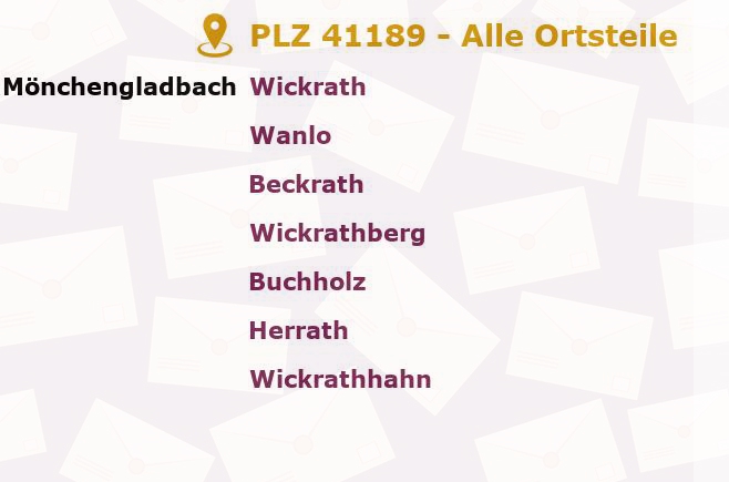Postleitzahl 41189 Mönchengladbach, Nordrhein-Westfalen - Alle Orte und Ortsteile