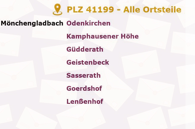Postleitzahl 41199 Mönchengladbach, Nordrhein-Westfalen - Alle Orte und Ortsteile
