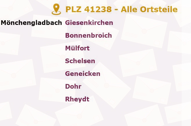 Postleitzahl 41238 Mönchengladbach, Nordrhein-Westfalen - Alle Orte und Ortsteile