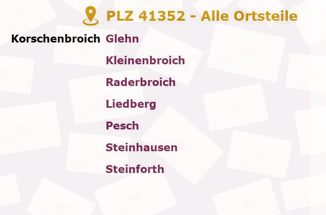 Postleitzahl 41352 Korschenbroich, Nordrhein-Westfalen - Alle Orte und Ortsteile