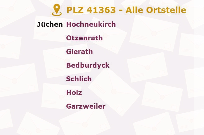 Postleitzahl 41363 Jüchen, Nordrhein-Westfalen - Alle Orte und Ortsteile