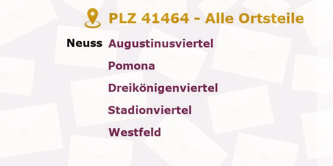 Postleitzahl 41464 Neuss, Nordrhein-Westfalen - Alle Orte und Ortsteile