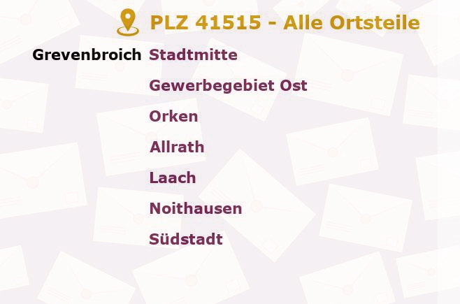 Postleitzahl 41515 Grevenbroich, Nordrhein-Westfalen - Alle Orte und Ortsteile