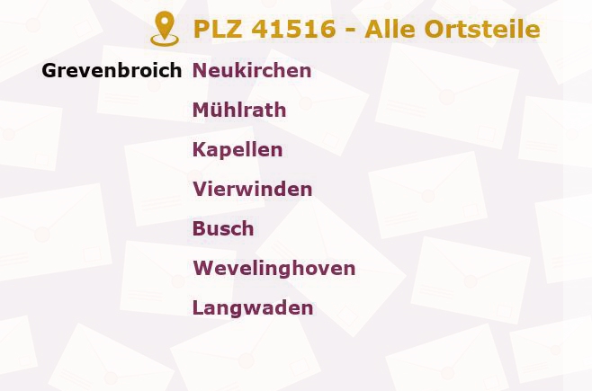 Postleitzahl 41516 Grevenbroich, Nordrhein-Westfalen - Alle Orte und Ortsteile