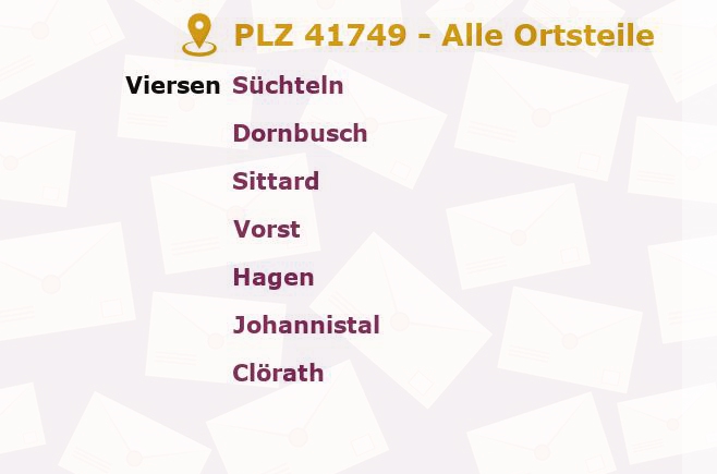 Postleitzahl 41749 Viersen, Nordrhein-Westfalen - Alle Orte und Ortsteile