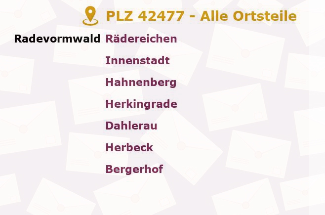 Postleitzahl 42477 Radevormwald, Nordrhein-Westfalen - Alle Orte und Ortsteile