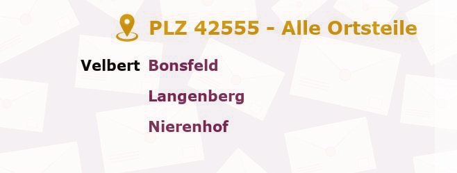 Postleitzahl 42555 Velbert, Nordrhein-Westfalen - Alle Orte und Ortsteile
