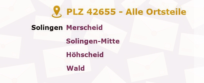Postleitzahl 42655 Solingen, Nordrhein-Westfalen - Alle Orte und Ortsteile