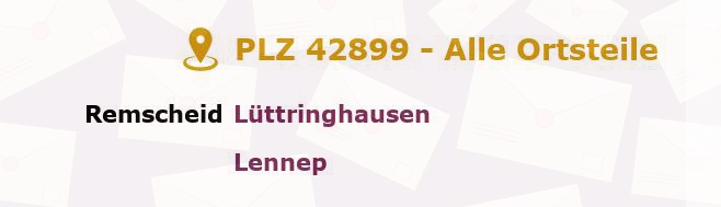 Postleitzahl 42899 Remscheid, Nordrhein-Westfalen - Alle Orte und Ortsteile