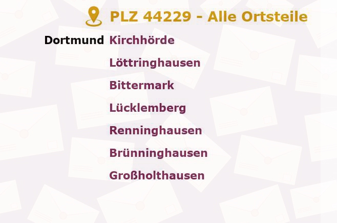 Postleitzahl 44229 Dortmund, Nordrhein-Westfalen - Alle Orte und Ortsteile