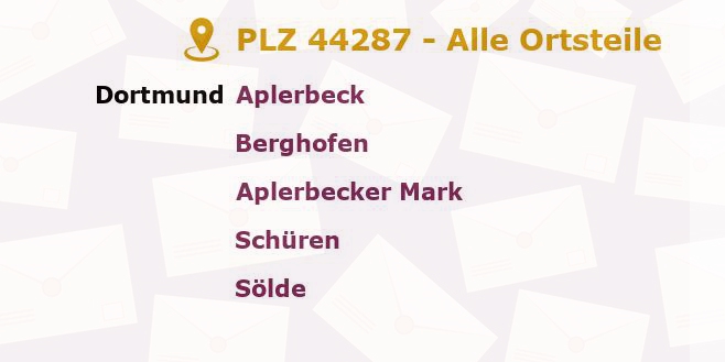Postleitzahl 44287 Dortmund, Nordrhein-Westfalen - Alle Orte und Ortsteile