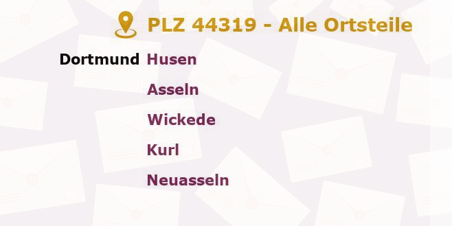 Postleitzahl 44319 Dortmund, Nordrhein-Westfalen - Alle Orte und Ortsteile