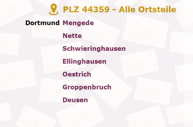 Postleitzahl 44359 Dortmund, Nordrhein-Westfalen - Alle Orte und Ortsteile