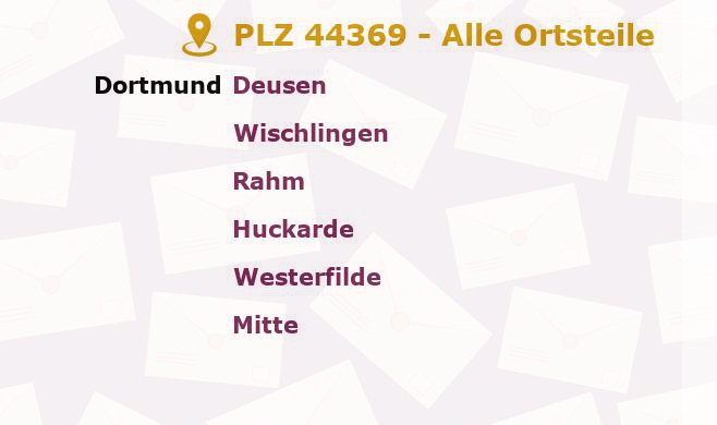 Postleitzahl 44369 Dortmund, Nordrhein-Westfalen - Alle Orte und Ortsteile