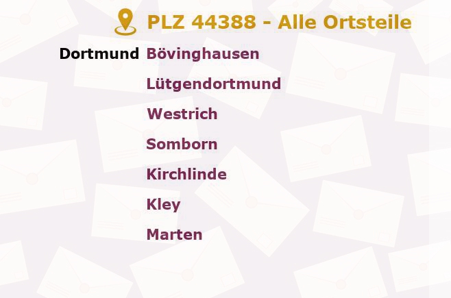 Postleitzahl 44388 Dortmund, Nordrhein-Westfalen - Alle Orte und Ortsteile