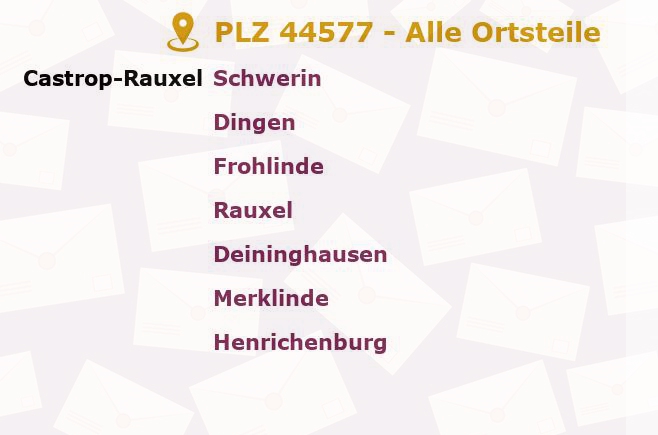 Postleitzahl 44577 Castrop-Rauxel, Nordrhein-Westfalen - Alle Orte und Ortsteile