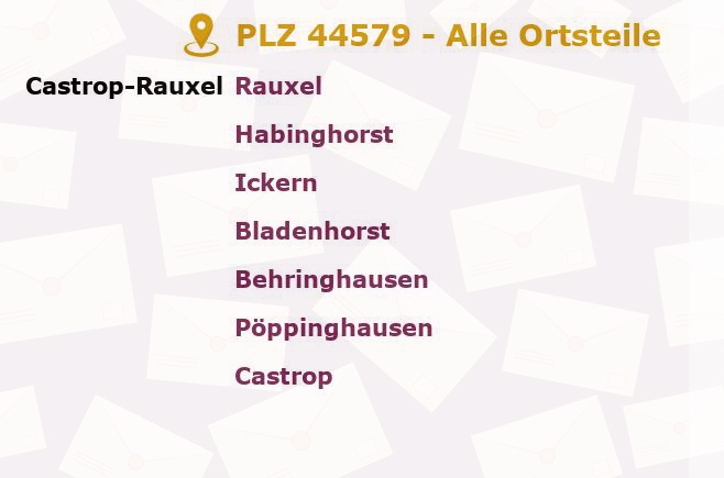 Postleitzahl 44579 Castrop-Rauxel, Nordrhein-Westfalen - Alle Orte und Ortsteile