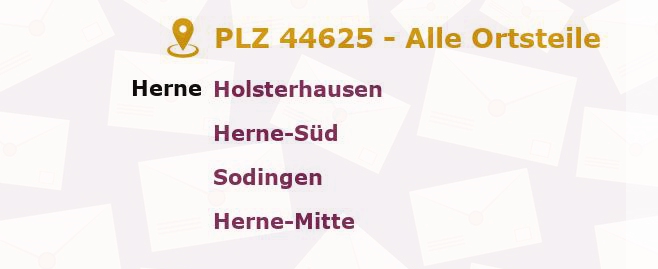 Postleitzahl 44625 Herne, Nordrhein-Westfalen - Alle Orte und Ortsteile