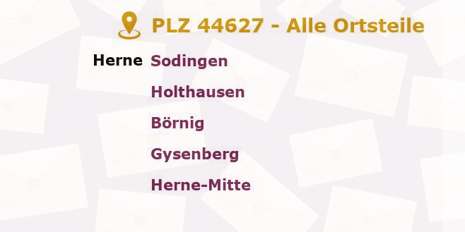 Postleitzahl 44627 Herne, Nordrhein-Westfalen - Alle Orte und Ortsteile
