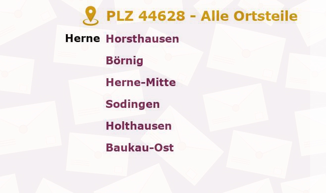 Postleitzahl 44628 Herne, Nordrhein-Westfalen - Alle Orte und Ortsteile