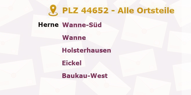 Postleitzahl 44652 Herne, Nordrhein-Westfalen - Alle Orte und Ortsteile