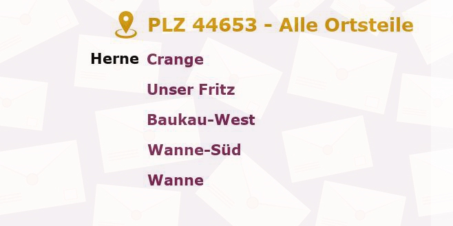 Postleitzahl 44653 Herne, Nordrhein-Westfalen - Alle Orte und Ortsteile