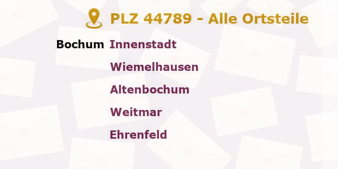 Postleitzahl 44789 Bochum, Nordrhein-Westfalen - Alle Orte und Ortsteile