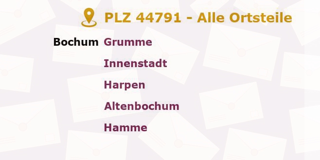 Postleitzahl 44791 Bochum, Nordrhein-Westfalen - Alle Orte und Ortsteile