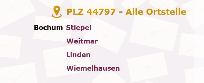 Postleitzahl 44797 Bochum, Nordrhein-Westfalen - Alle Orte und Ortsteile