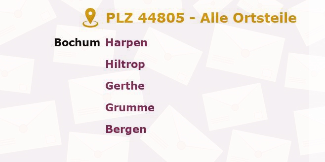 Postleitzahl 44805 Bochum, Nordrhein-Westfalen - Alle Orte und Ortsteile