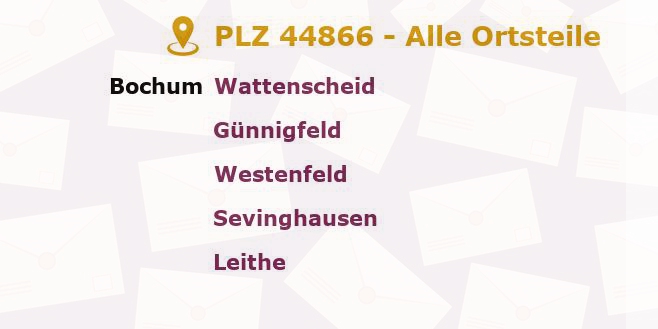 Postleitzahl 44866 Bochum, Nordrhein-Westfalen - Alle Orte und Ortsteile