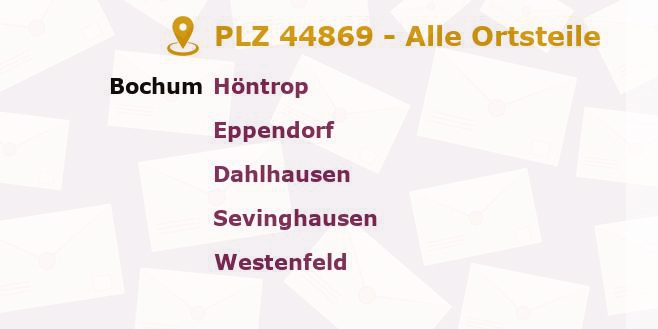 Postleitzahl 44869 Bochum, Nordrhein-Westfalen - Alle Orte und Ortsteile